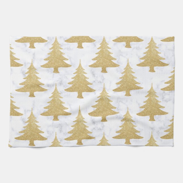 Eleganter Gold Glitzer & White Marmor Weihnachtsba Geschirrtuch (Horizontal)