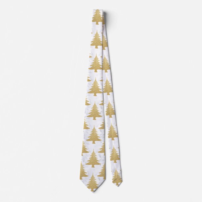 Eleganter Gold Glitzer & White Marmor Weihnachtsba Krawatte (Vorderseite)