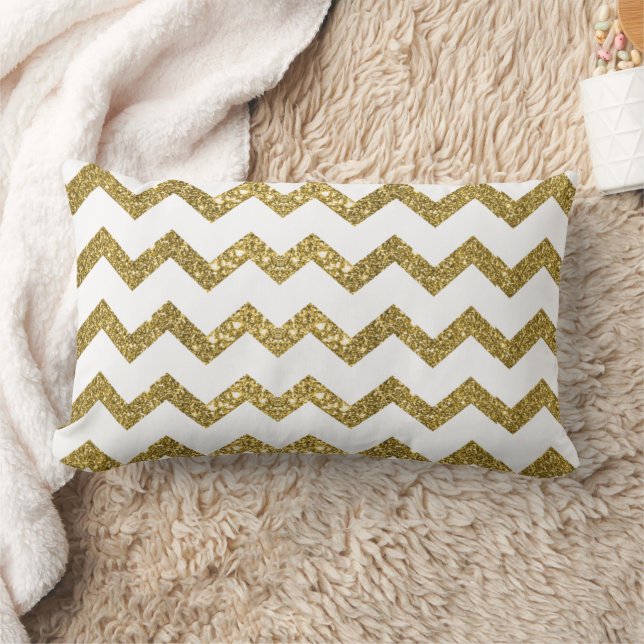 Eleganter Gold Glitzer & White Stripes Kissen (Decke)