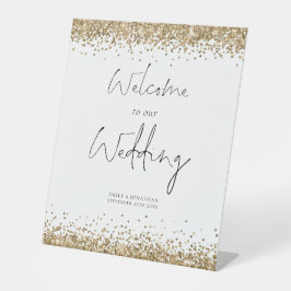Eleganter Gold Glitzer Willkommen bei Hochzeiten Sockelschild