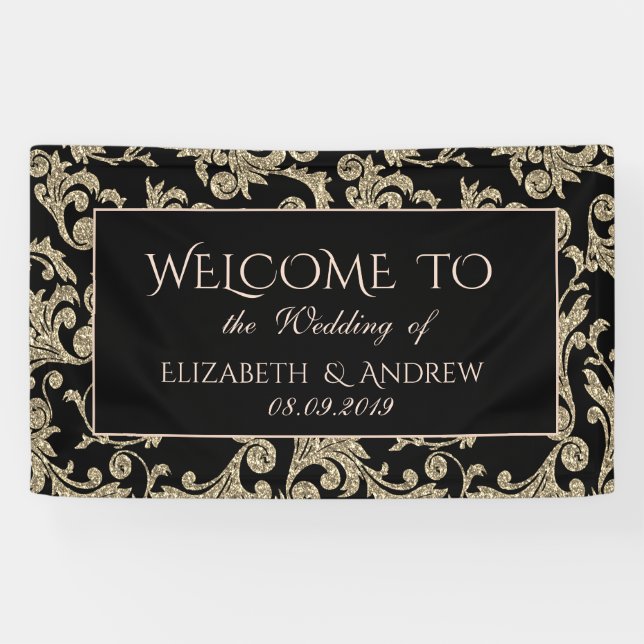 Eleganter Gold Glitzer Wirbel Hochzeitsbanner Banner (Horizontal)