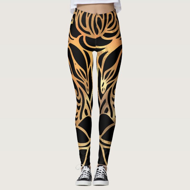 Eleganter Gold Glitzer Zebra Black Animal Print  Leggings (Vorderseite)
