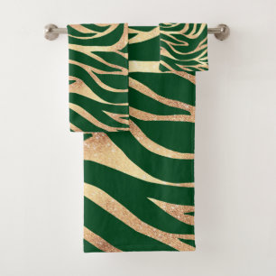 Eleganter Gold Glitzer Zebra Green Animal Print Badhandtuch Set