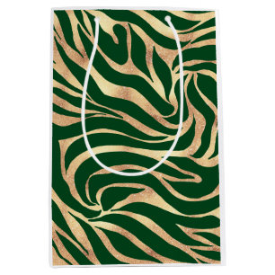 Eleganter Gold Glitzer Zebra Green Animal Print Mittlere Geschenktüte