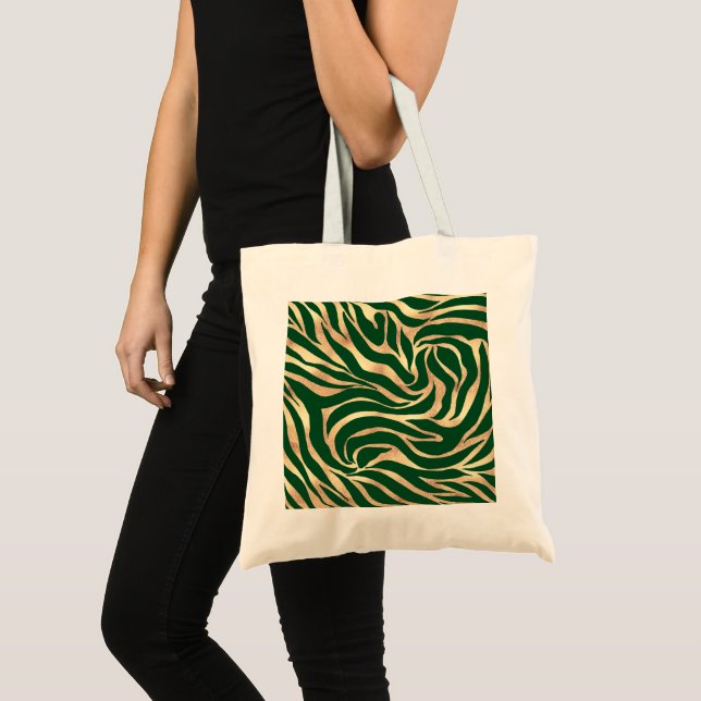 Eleganter Gold Glitzer Zebra Green Animal Print Tragetasche (Vorderseite (Produkt))