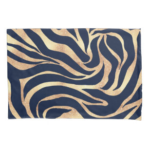 Eleganter Gold Glitzer Zebra Nay-Blue Animal Print Kissenbezug