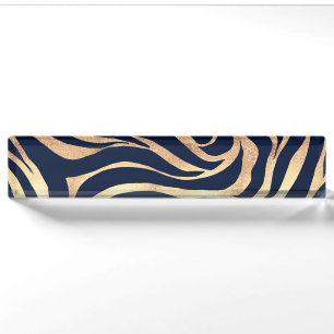 Eleganter Gold Glitzer Zebra Nay-Blue Animal Print Namensplakette