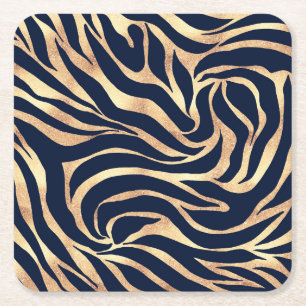 Eleganter Gold Glitzer Zebra Nay-Blue Animal Print Rechteckiger Pappuntersetzer