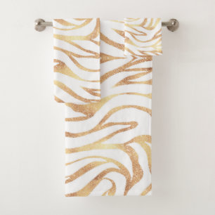 Eleganter Gold Glitzer Zebra White Animal Print Badhandtuch Set
