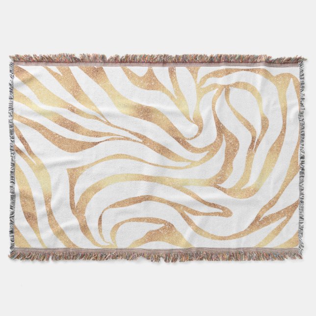 Eleganter Gold Glitzer Zebra White Animal Print Decke (Vorderseite)