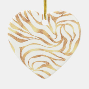 Eleganter Gold Glitzer Zebra White Animal Print Keramik Ornament