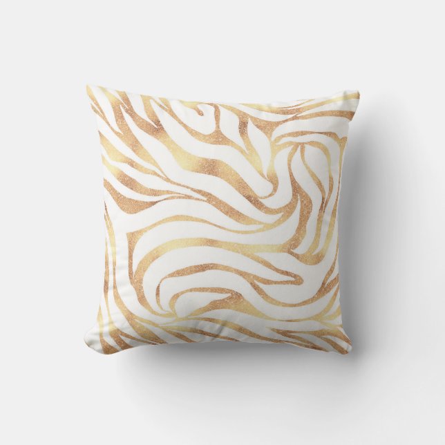 Eleganter Gold Glitzer Zebra White Animal Print Kissen (Vorderseite)