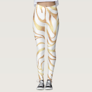 Eleganter Gold Glitzer Zebra White Animal Print Leggings