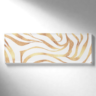 Eleganter Gold Glitzer Zebra White Animal Print Namenschild