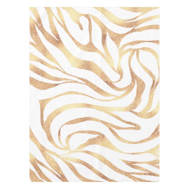 Eleganter Gold Glitzer Zebra White Animal Print Tischdecke (Vorderseite)