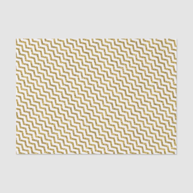 Eleganter Gold Glitzer Zickzack Muster auf Weiß Seidenpapier (Vorderseite)