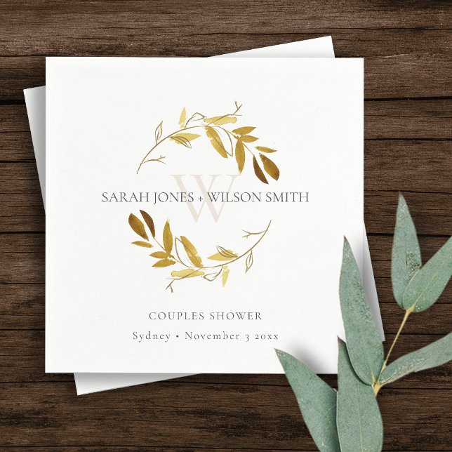 ELEGANTER GOLD GOLD FOLIAGE WREATH COUPLES SHOWER SERVIETTE (Von Creator hochgeladen)