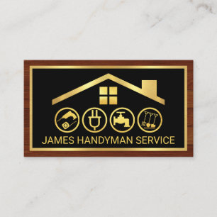 Eleganter Gold Handyman-Werkzeugrahmen auf Holzpla Visitenkarte