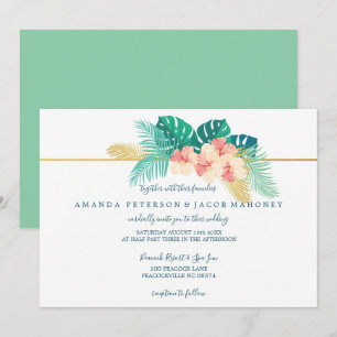 Eleganter Gold Hawaiian Hibiskus Hochzeitseinladun Einladung