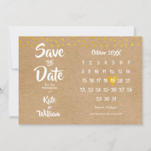 Eleganter Gold Herz-Kalender Rustikal Boho Save The Date