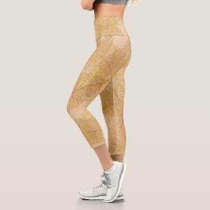 Eleganter Gold Leaf Peach Hintergrund Capri Leggings