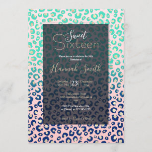 Eleganter Gold Leopard Print Blue Mint Gradient Pi Einladung