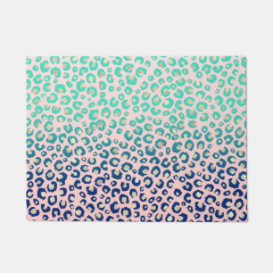Eleganter Gold Leopard Print Blue Mint Gradient Pi Fußmatte