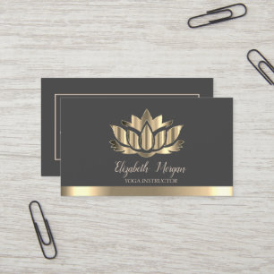 Eleganter Gold Lotus Gold Stripe Yoga Instructor Visitenkarte