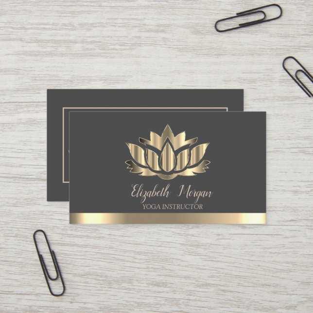 Eleganter Gold Lotus Gold Stripe Yoga Instructor Visitenkarte (Vorderseite/Rückseite Beispiel)