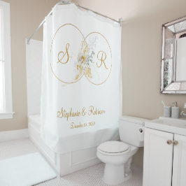 Eleganter Gold Monogram Hochzeitsgeschenk Duschvor Duschvorhang