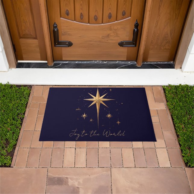 Eleganter Gold North Star auf tiefblauem Hintergru Fußmatte (Außenbereich)