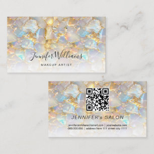 Eleganter Gold Opal Stone QR Code Salon Visitenkarte