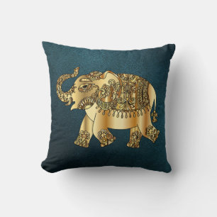 Eleganter Gold-Paisley-Elefant, grünes Leder-Look Kissen