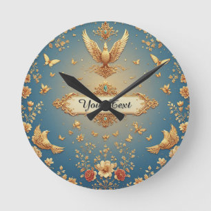 Eleganter Gold-Phönix-Rahmen mit floralen Motiven Runde Wanduhr