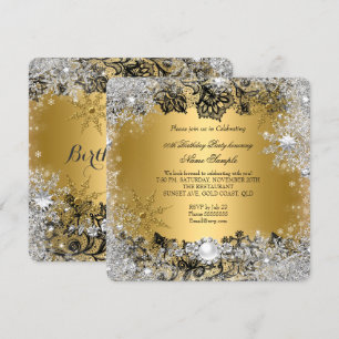 Eleganter Gold Schwarz Spitze Silber Schneeflocke  Einladung