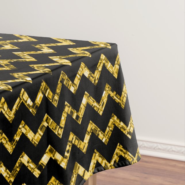 Eleganter Gold Schwarzer Glitzer Zickzack Streifen Tischdecke (Beispiel)