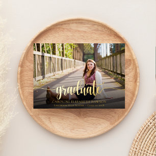 Eleganter Gold Script Foto Abschluss Folieneinladung