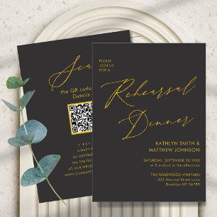 Eleganter Gold Script Gray Probe Dinner QR Code Einladung