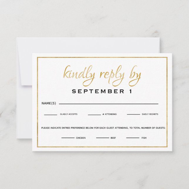 Eleganter Gold Script-Hochzeit/Empfang-UAWG RSVP Karte (Vorderseite)
