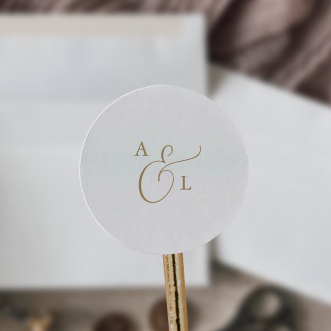 Eleganter Gold Script Monogram Wedding Umschlag Au Runder Aufkleber (Von Creator hochgeladen)