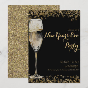 Eleganter Gold Sequins Silvester Champagne Einladung