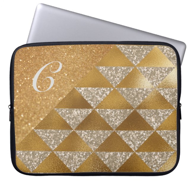 Eleganter Gold Silver Glitzer Monogram Glam Laptopschutzhülle (Vorderseite)