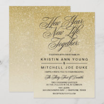 Eleganter Gold Silvester Hochzeit Einladung