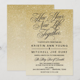 Eleganter Gold Silvester Hochzeit Einladung