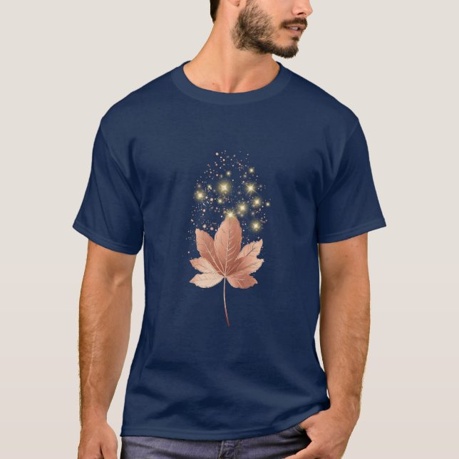 Eleganter Gold Sparkle Leaf Men Dunkler T - Shirt (Vorderseite)