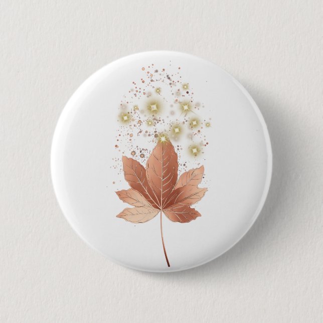Eleganter Gold Sparkle Leaf Round Button (Vorderseite)