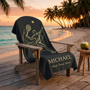 Eleganter Gold-Tennisspieler mit individuellem Nam Strandtuch