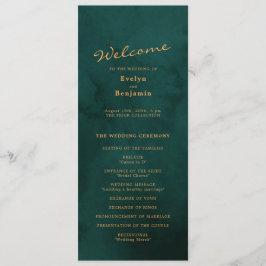 Eleganter Gold Text mit grüner Hintergrundhochzeit Programm