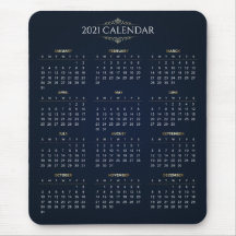 Eleganter Gold- und Blue-2021-Kalender | Mousepad
