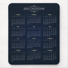 Eleganter Gold- und Blue-2021-Kalender | Mousepad